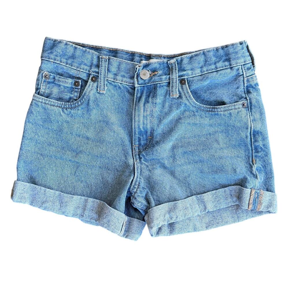 Levi's Girls Girlfriend Denim Shorts Medium Wash Adjustable Waist Size 14